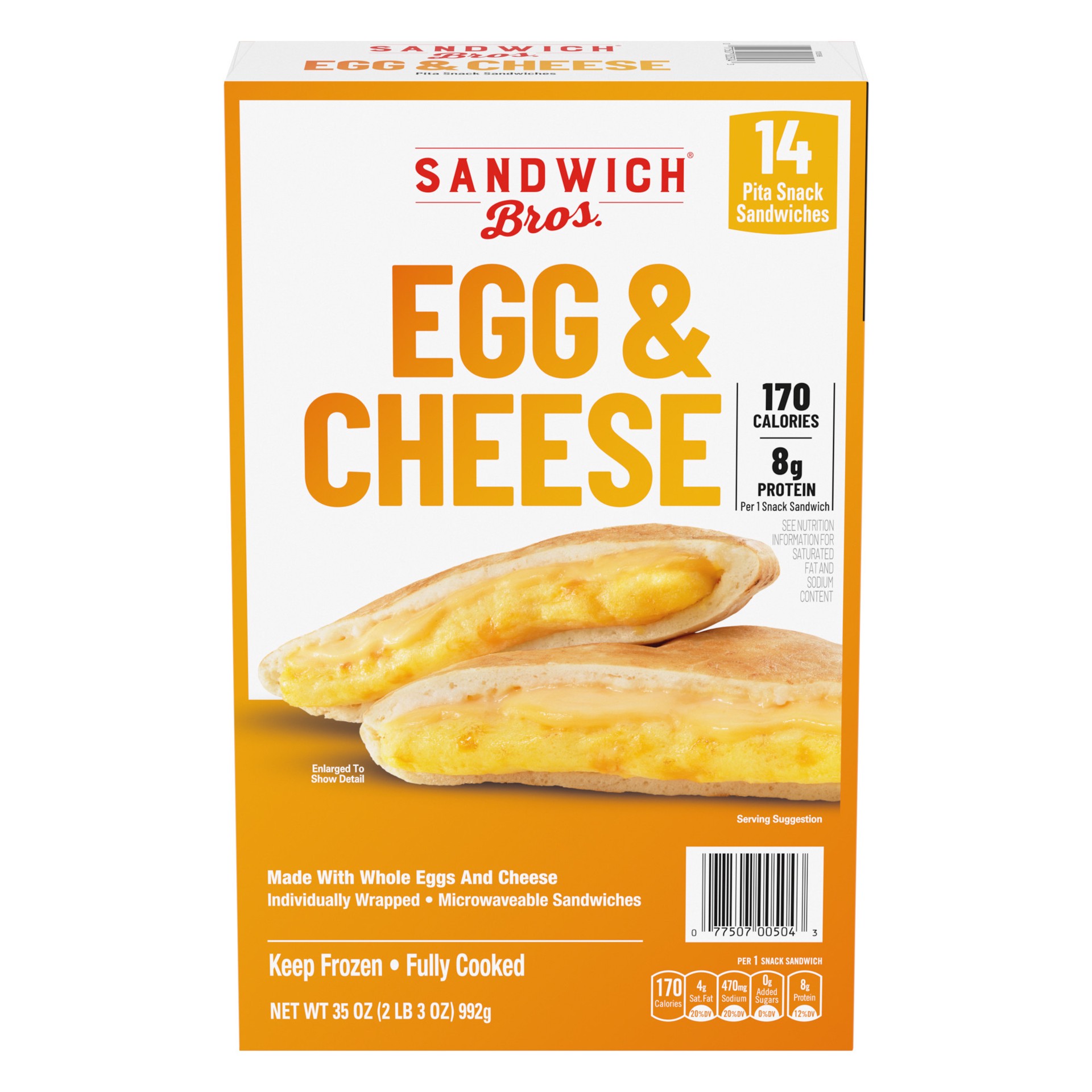 slide 1 of 9, Sandwich Bros. Sandwich Bros Egg and Cheese, Frozen Breakfast Sandwich, 14 Count, 35 oz, 35 oz