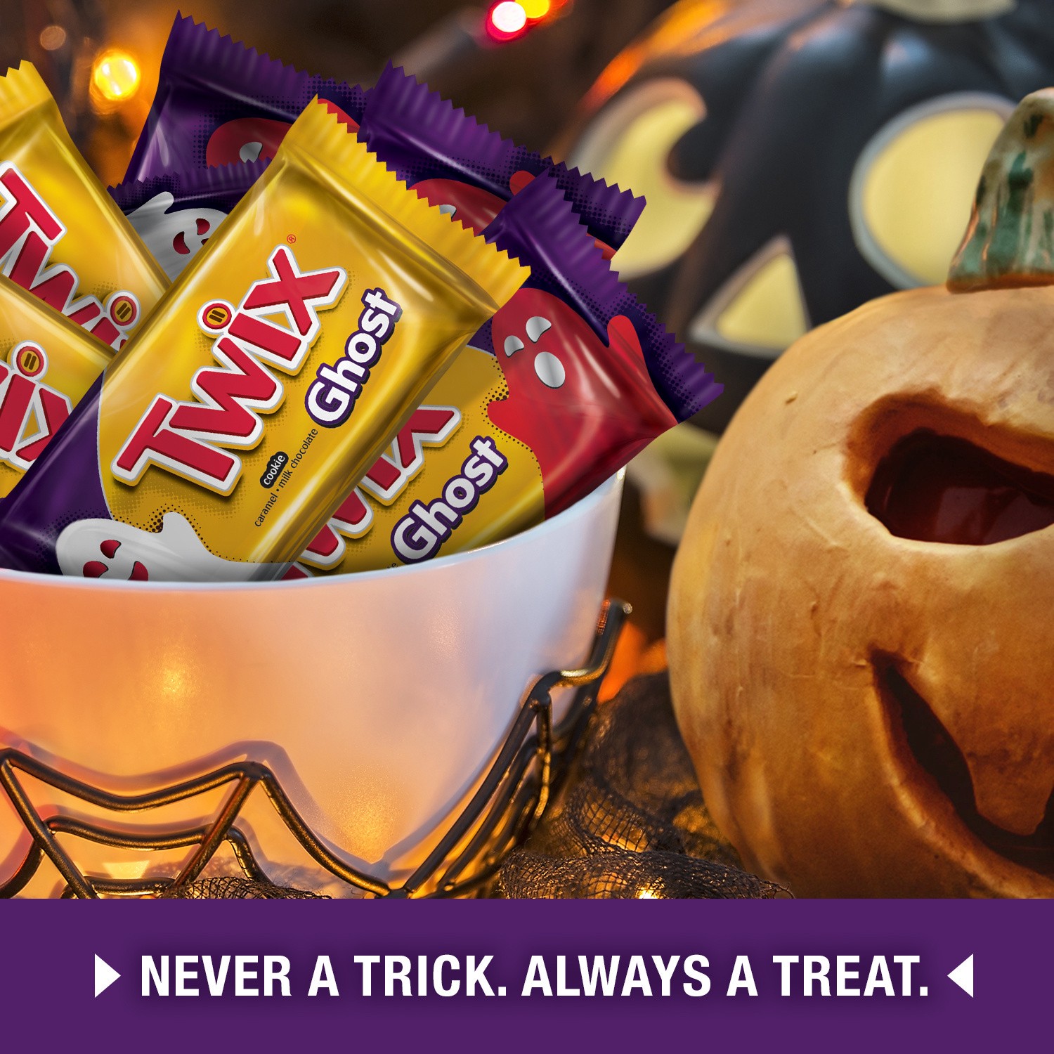 slide 5 of 8, TWIX, Caramel Halloween Candy Ghost Singles Bar, 1.06 Oz, 1.06 oz