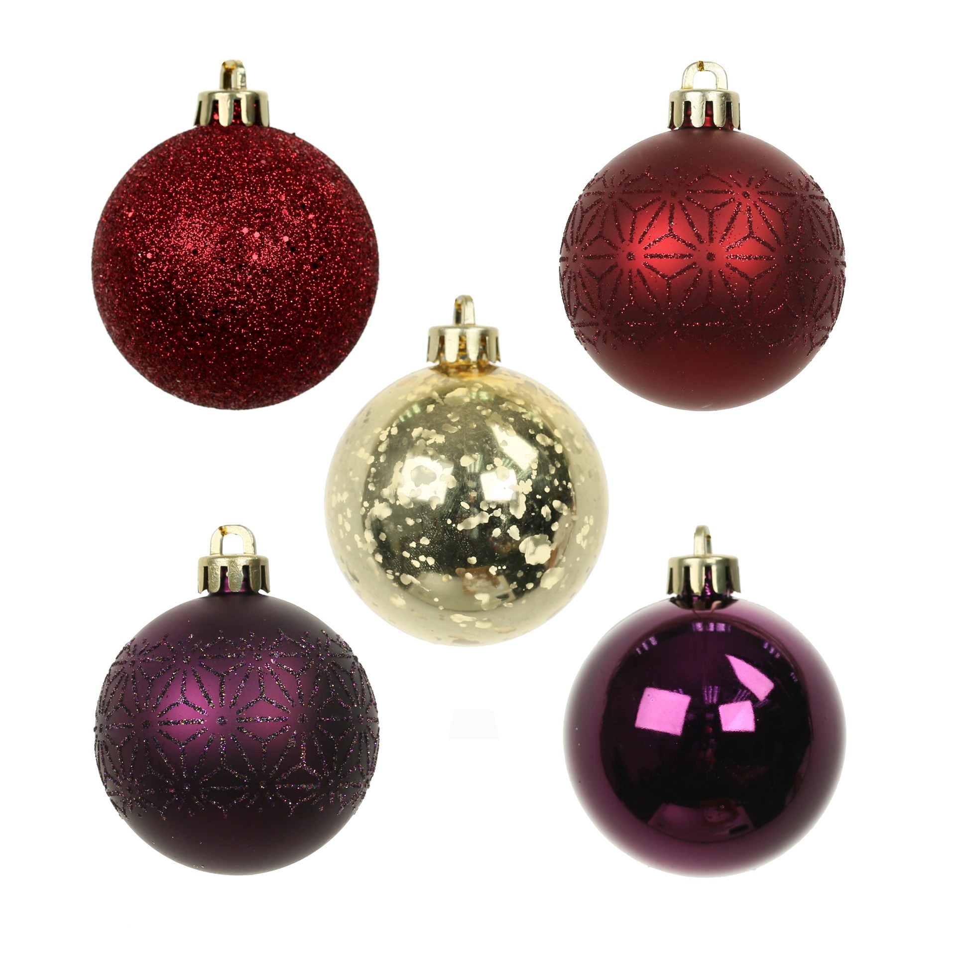 slide 2 of 3, 5 Pack 2.2" Burgundy, Red & Gold Shatterproof Ball Ornaments By Ashland, 5 ct