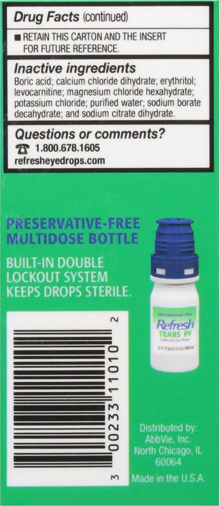 slide 3 of 5, Refresh Tears Lubricant Tears PF Eye Drops 0.33 fl oz, 10 mL