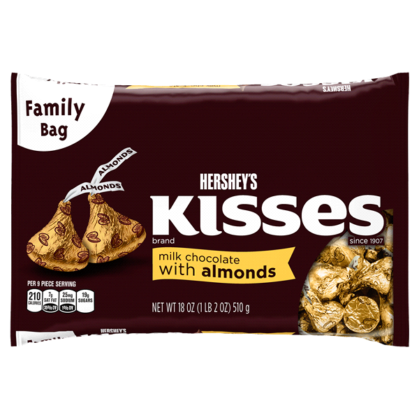 slide 1 of 5, Hershey's Kisses Milk Chocolate With Almonds, 18 oz