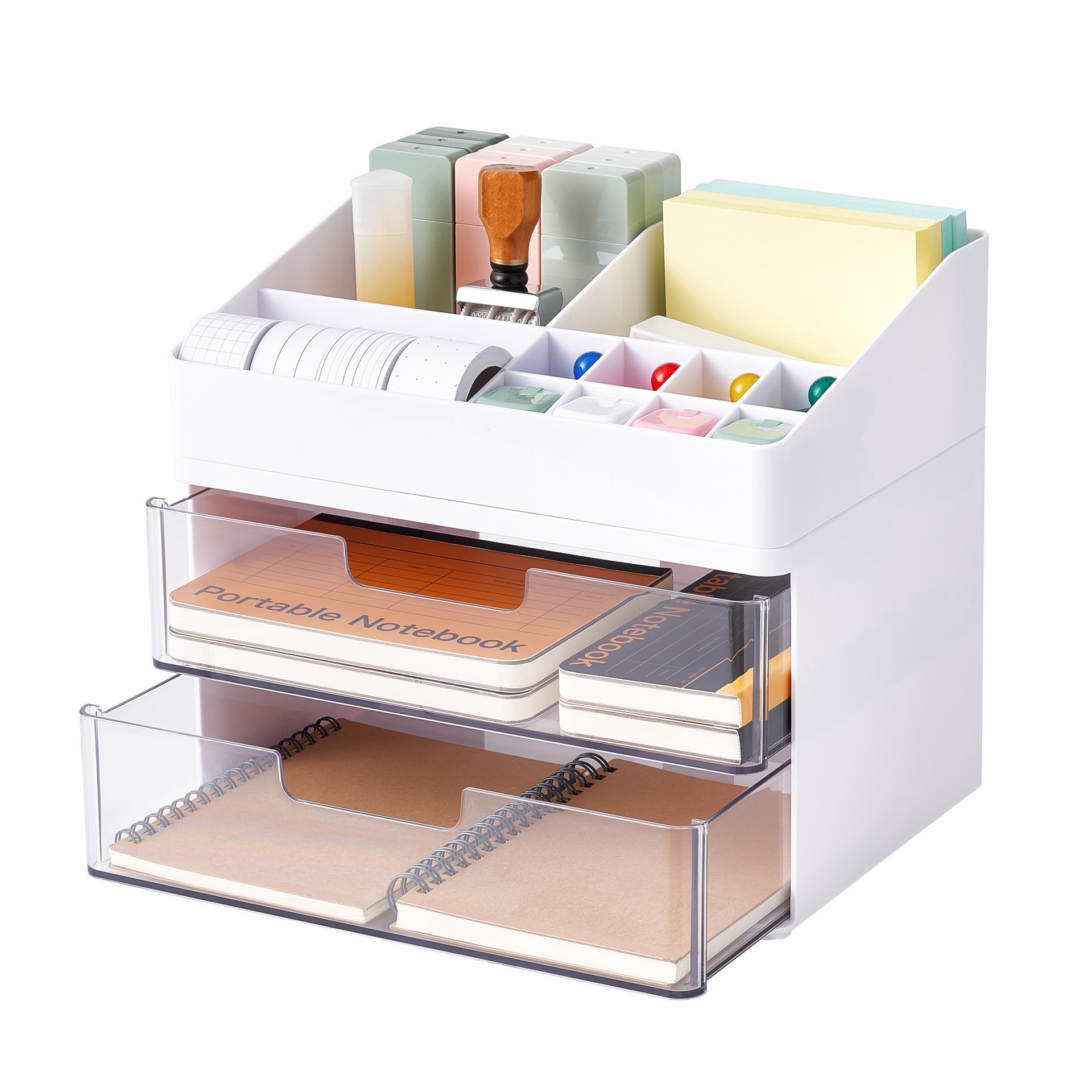 slide 2 of 5, White Storage Organizer With Clear Drawers By Simply Tidy, 10 in x 7 in x 8 in