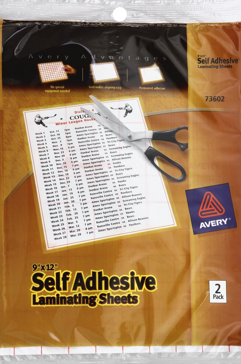 slide 4 of 4, Avery Laminating Sheets, Self Adhesive, 9 in x 12 in