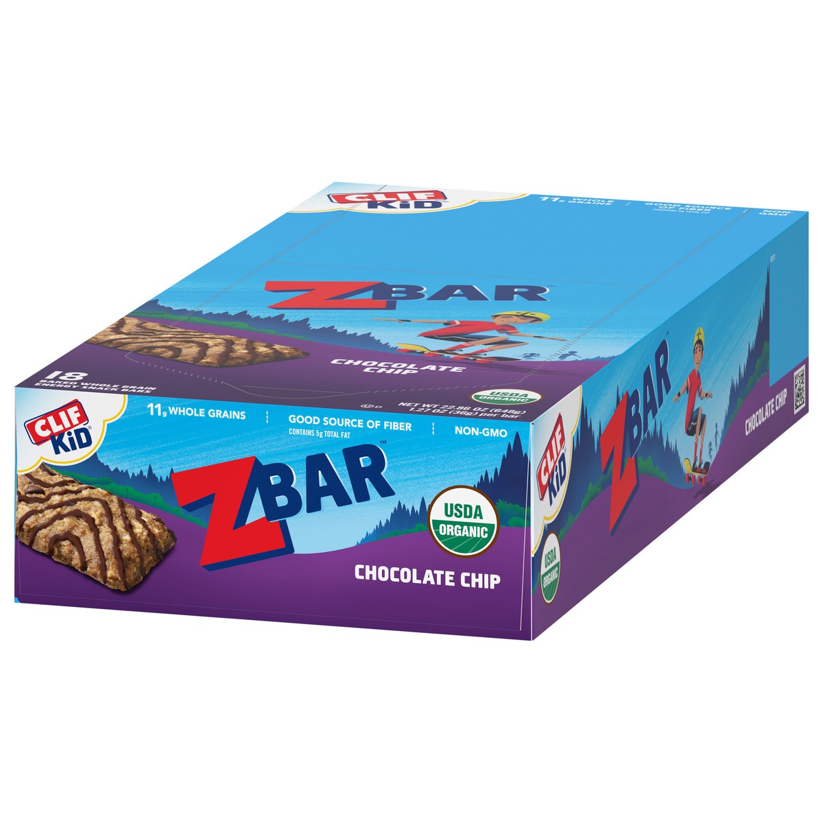 slide 8 of 12, CLIF Kid Zbar - Chocolate Chip - Soft Baked Whole Grain Snack Bars - USDA Organic - Non-GMO - Plant-Based - 1.27 oz. (18 Count), 22.86 oz