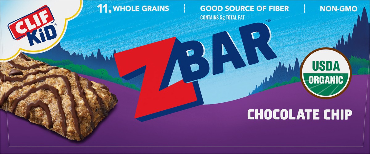 slide 4 of 12, CLIF Kid Zbar - Chocolate Chip - Soft Baked Whole Grain Snack Bars - USDA Organic - Non-GMO - Plant-Based - 1.27 oz. (18 Count), 22.86 oz