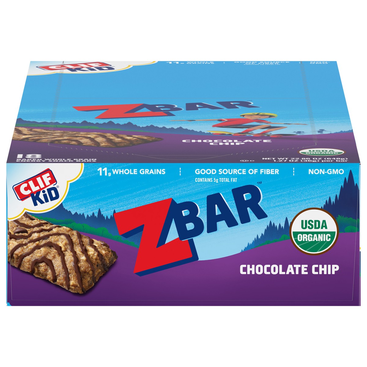 slide 1 of 12, CLIF Kid Zbar - Chocolate Chip - Soft Baked Whole Grain Snack Bars - USDA Organic - Non-GMO - Plant-Based - 1.27 oz. (18 Count), 22.86 oz