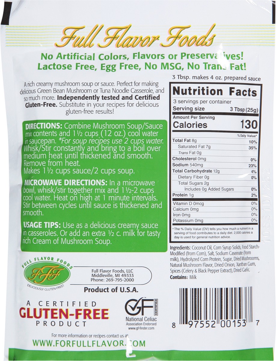 slide 3 of 9, Full Flavor Foods Gluten-Free & Lactose Free Creamy Mushroom Mix for Sauces and Soups 2.65 oz, 2.65 oz