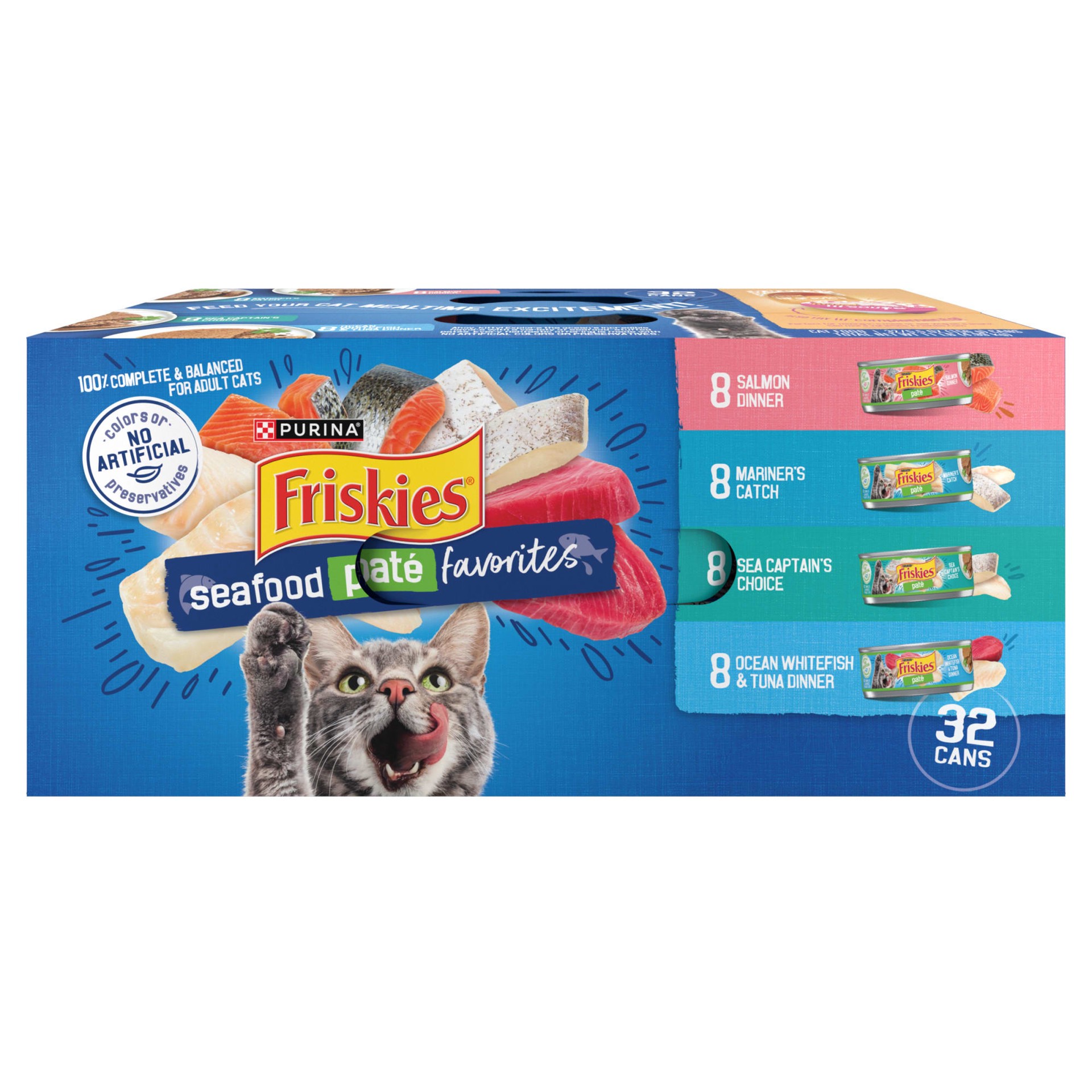 slide 1 of 9, Purina Friskies Paté Wet Cat Food Seafood Fish Flavor Favorites - 5.5oz/32ct Variety Pack, 32 ct