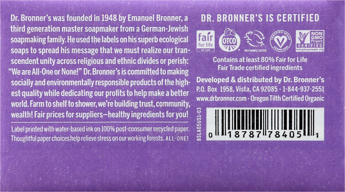 slide 6 of 12, Dr. Bronner's Castile Bar Soap Lavender Org, 5 oz