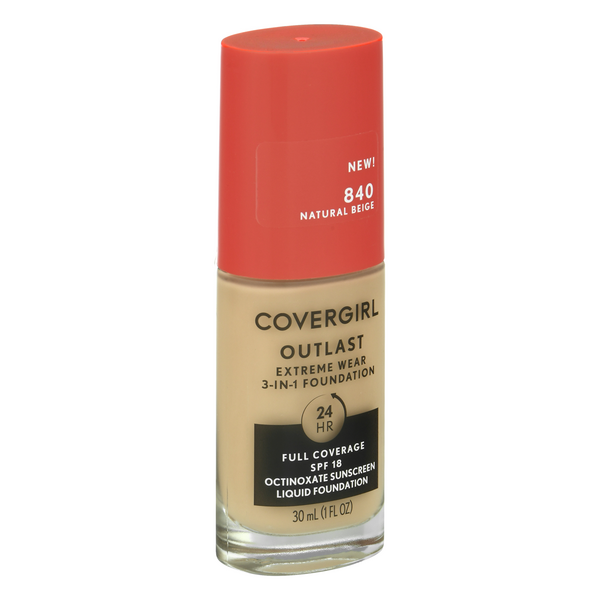 slide 1 of 1, Covergirl Outlast Extreme Wear 3-In-1 Foundation, Natural Beige 840, Spf18, 1 fl oz