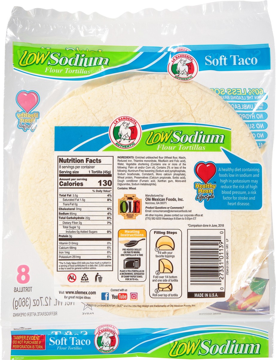 slide 5 of 9, La Banderita Low Sodium Tortillas White Flour, 8 ct; 12.7 oz