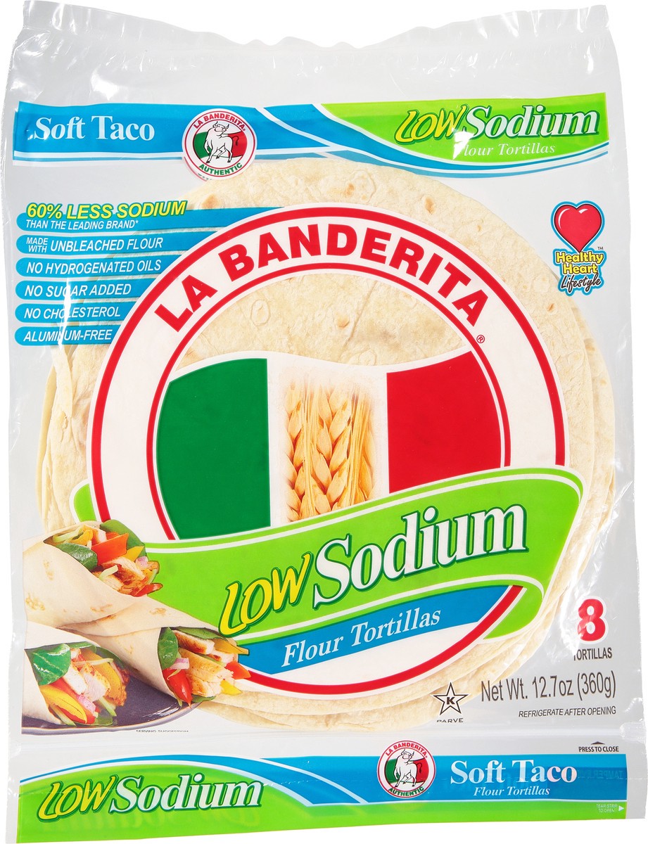 slide 1 of 9, La Banderita Low Sodium Tortillas White Flour, 8 ct; 12.7 oz