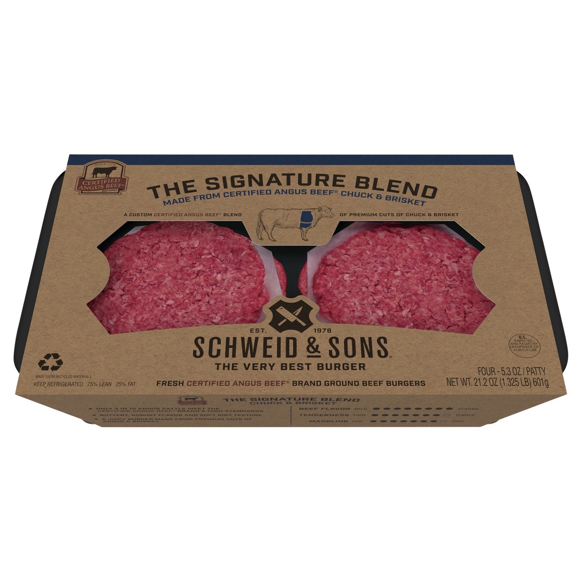 slide 10 of 13, Schweid & Sons Retail Fresh The CAB Signature Blend Patty 5.3 oz 3/4 75/25, 4 ct