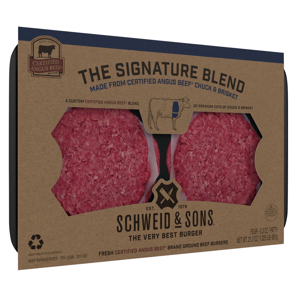 slide 12 of 13, Schweid & Sons Retail Fresh The CAB Signature Blend Patty 5.3 oz 3/4 75/25, 4 ct