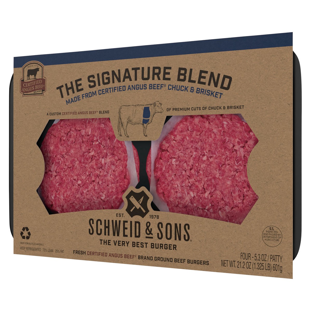 slide 6 of 13, Schweid & Sons Retail Fresh The CAB Signature Blend Patty 5.3 oz 3/4 75/25, 4 ct
