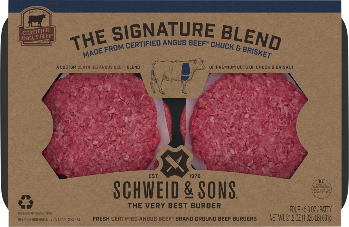 slide 7 of 13, Schweid & Sons Retail Fresh The CAB Signature Blend Patty 5.3 oz 3/4 75/25, 4 ct