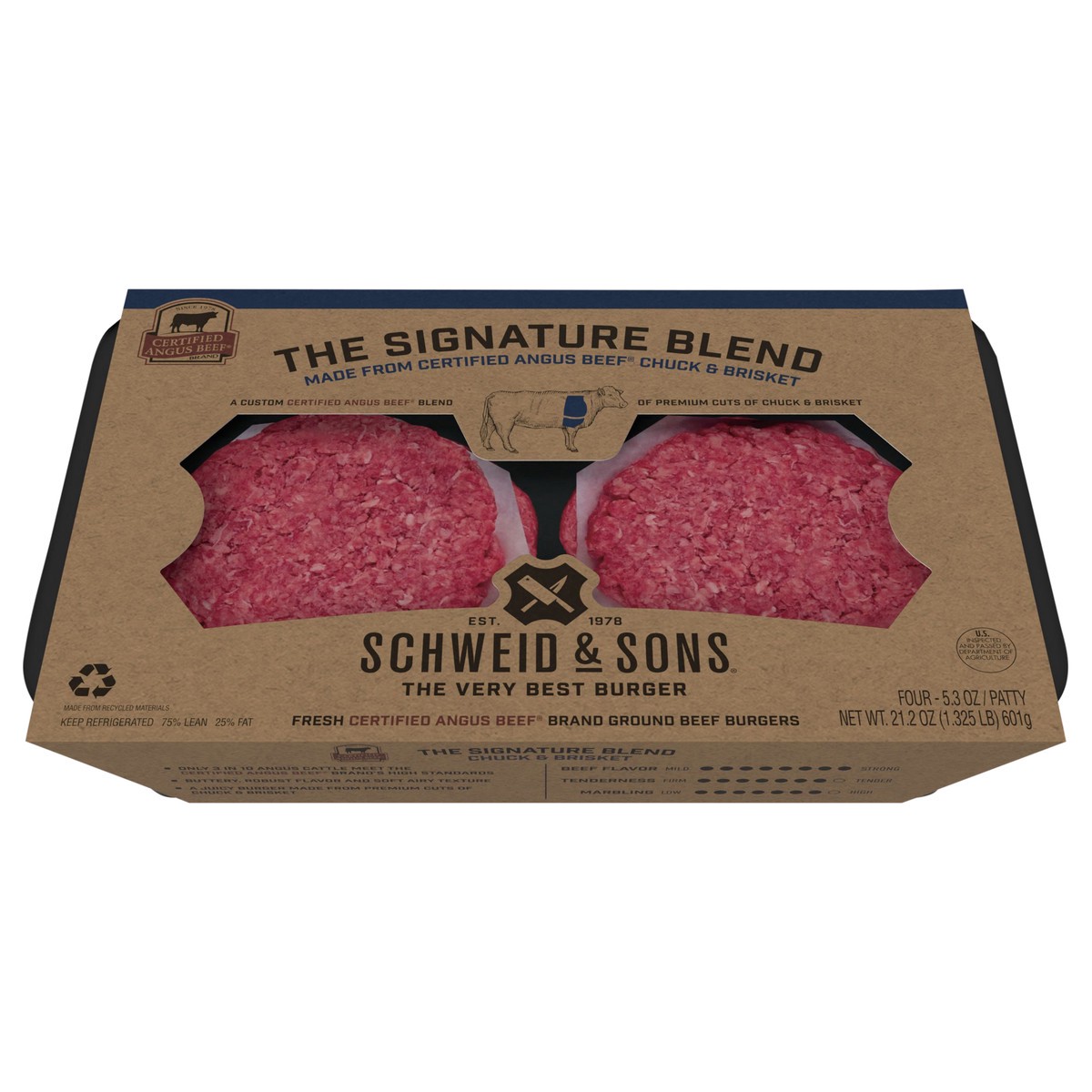 slide 1 of 13, Schweid & Sons Retail Fresh The CAB Signature Blend Patty 5.3 oz 3/4 75/25, 4 ct