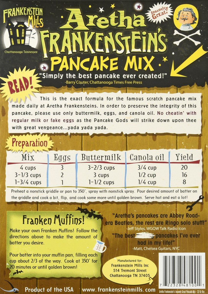 slide 8 of 9, Aretha Frankenstein's Aretha Frankensteins Pancake Mix, 32 oz