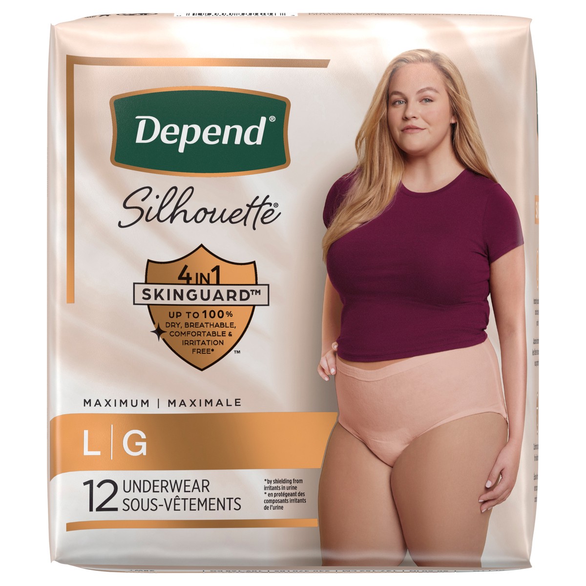 slide 8 of 13, Depend Silhouette Adult Incontinence & Postpartum Bladder Leak Underwear for Women, Maximum Absorbency, Large, Pink, 12 Count, 12 ct