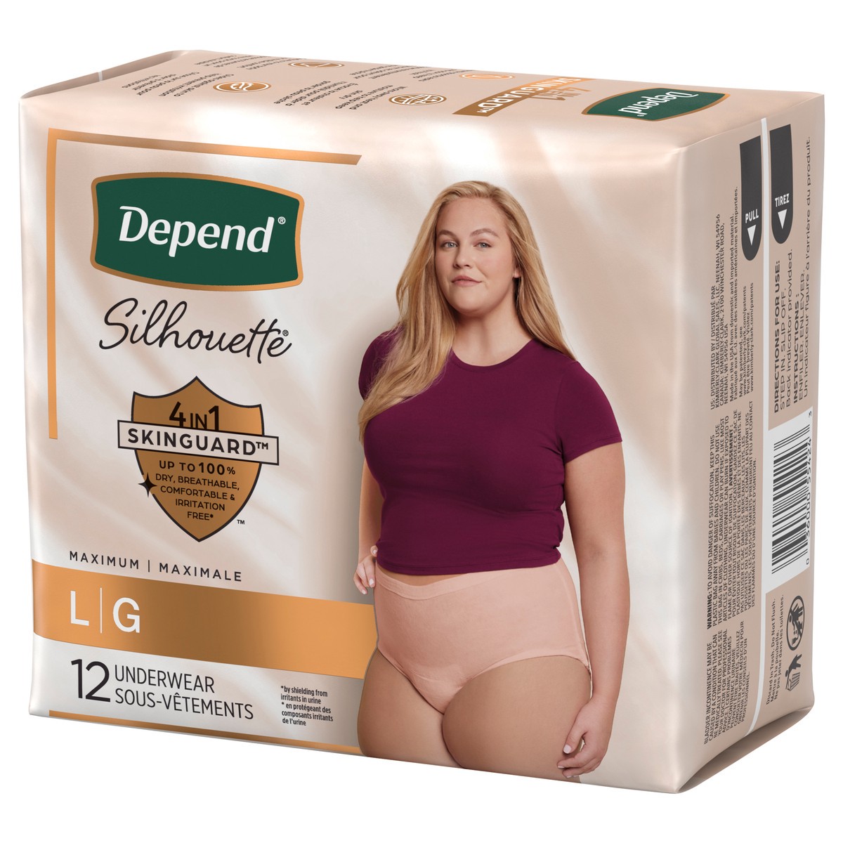 slide 9 of 13, Depend Silhouette Adult Incontinence & Postpartum Bladder Leak Underwear for Women, Maximum Absorbency, Large, Pink, 12 Count, 12 ct