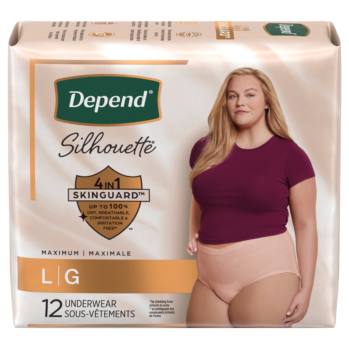 slide 3 of 13, Depend Silhouette Adult Incontinence & Postpartum Bladder Leak Underwear for Women, Maximum Absorbency, Large, Pink, 12 Count, 12 ct