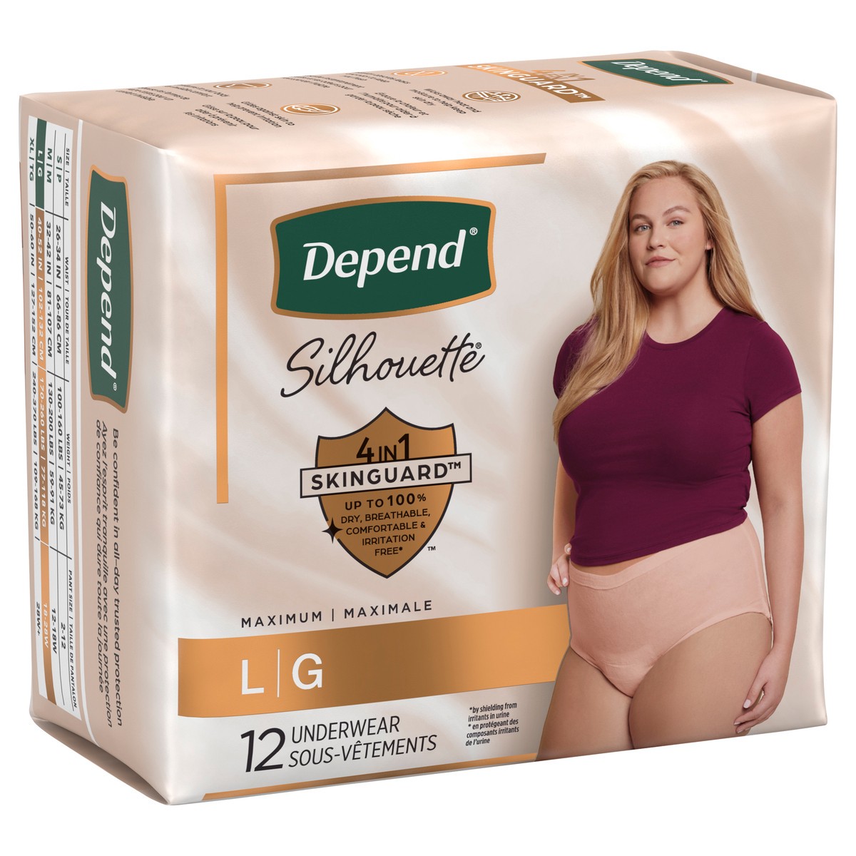slide 6 of 13, Depend Silhouette Adult Incontinence & Postpartum Bladder Leak Underwear for Women, Maximum Absorbency, Large, Pink, 12 Count, 12 ct