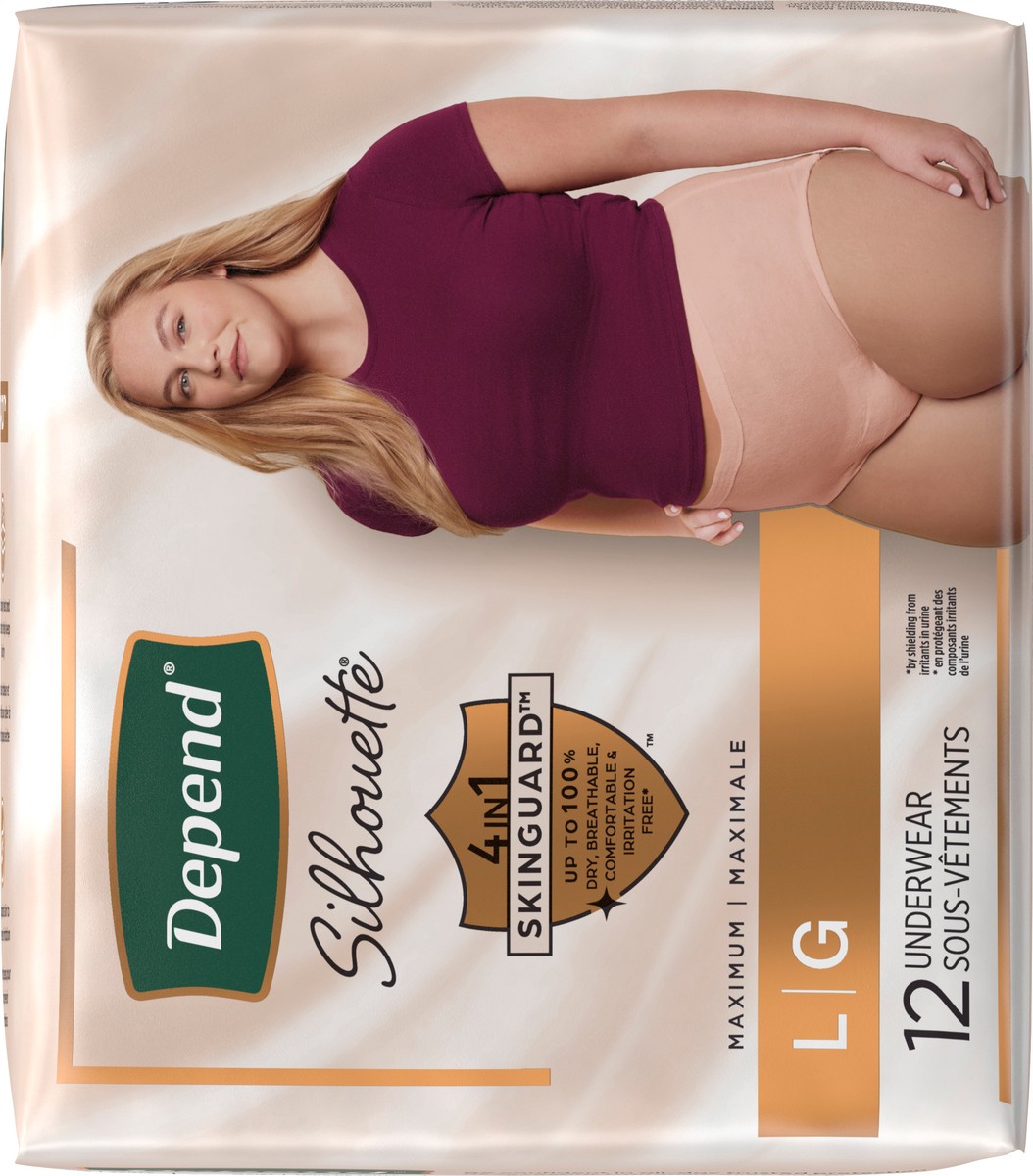 slide 4 of 13, Depend Silhouette Adult Incontinence & Postpartum Bladder Leak Underwear for Women, Maximum Absorbency, Large, Pink, 12 Count, 12 ct