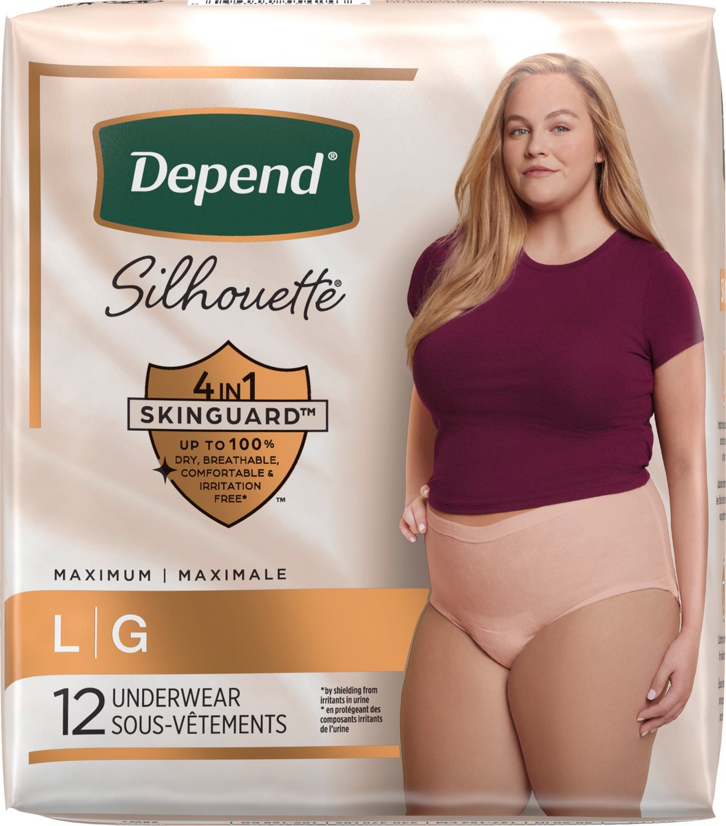 slide 10 of 13, Depend Silhouette Adult Incontinence & Postpartum Bladder Leak Underwear for Women, Maximum Absorbency, Large, Pink, 12 Count, 12 ct