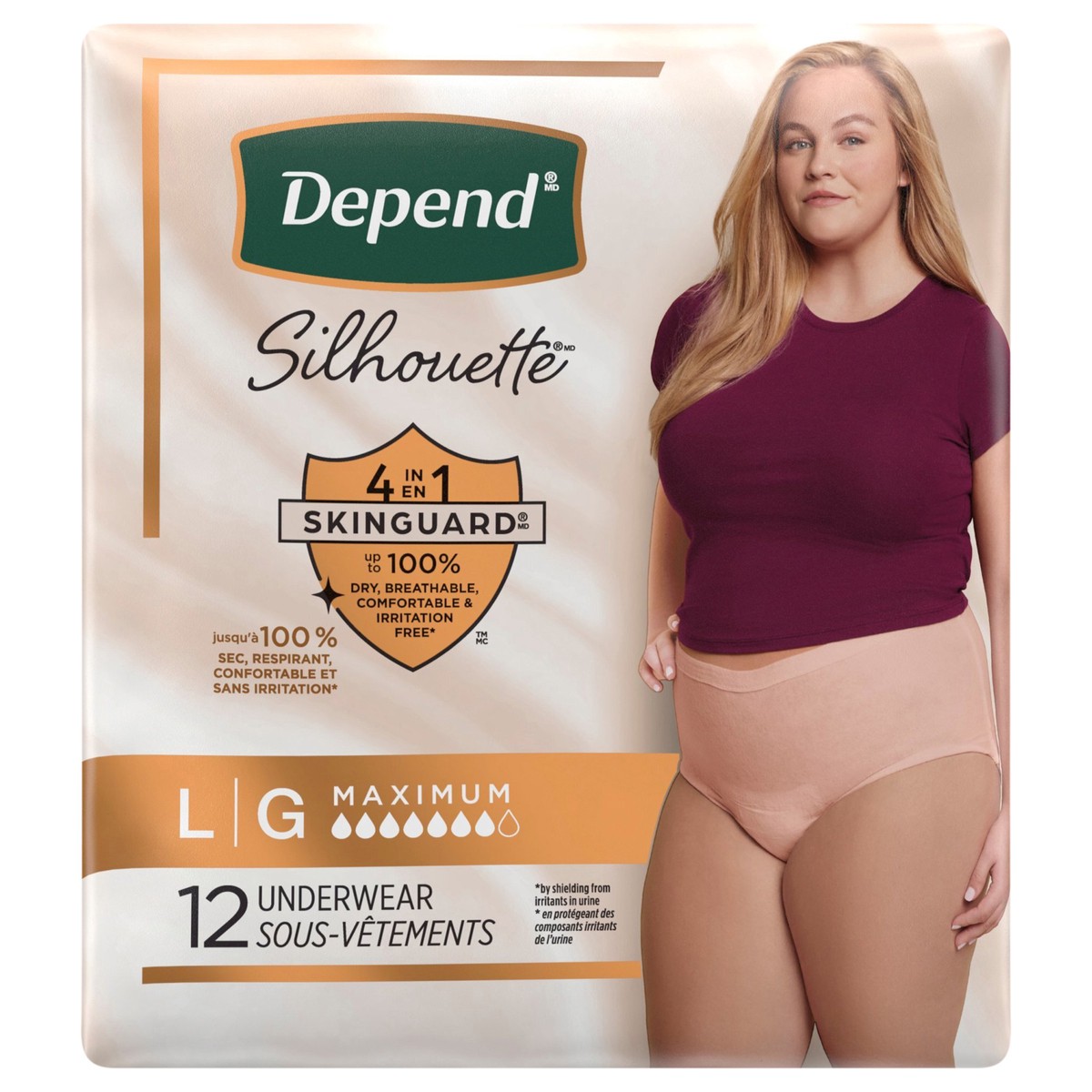 slide 1 of 13, Depend Silhouette Adult Incontinence & Postpartum Bladder Leak Underwear for Women, Maximum Absorbency, Large, Pink, 12 Count, 12 ct