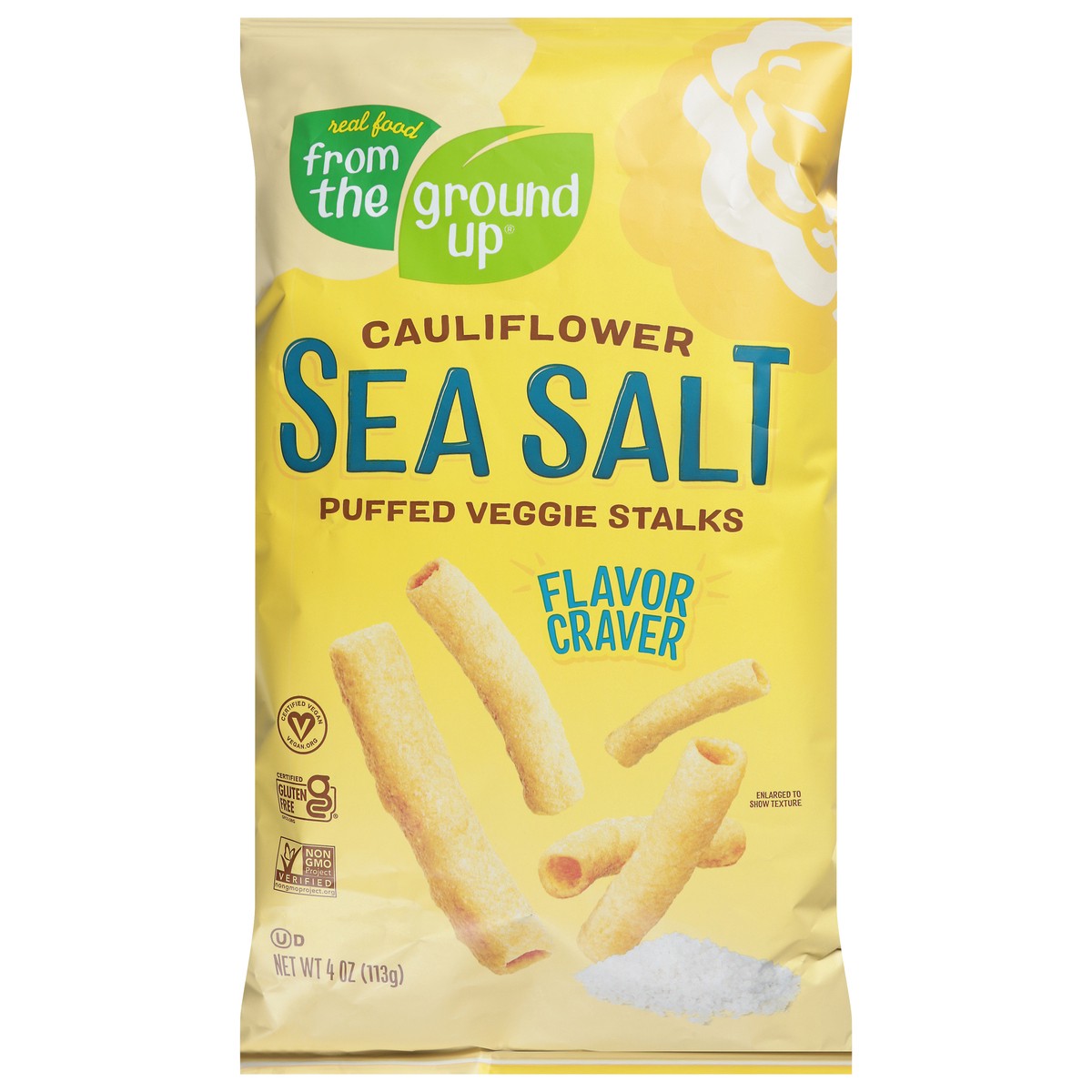 slide 1 of 9, Real Food From the Ground Up Puffed Cauliflower Sea Salt Veggie Stalks 4 oz, 4 oz