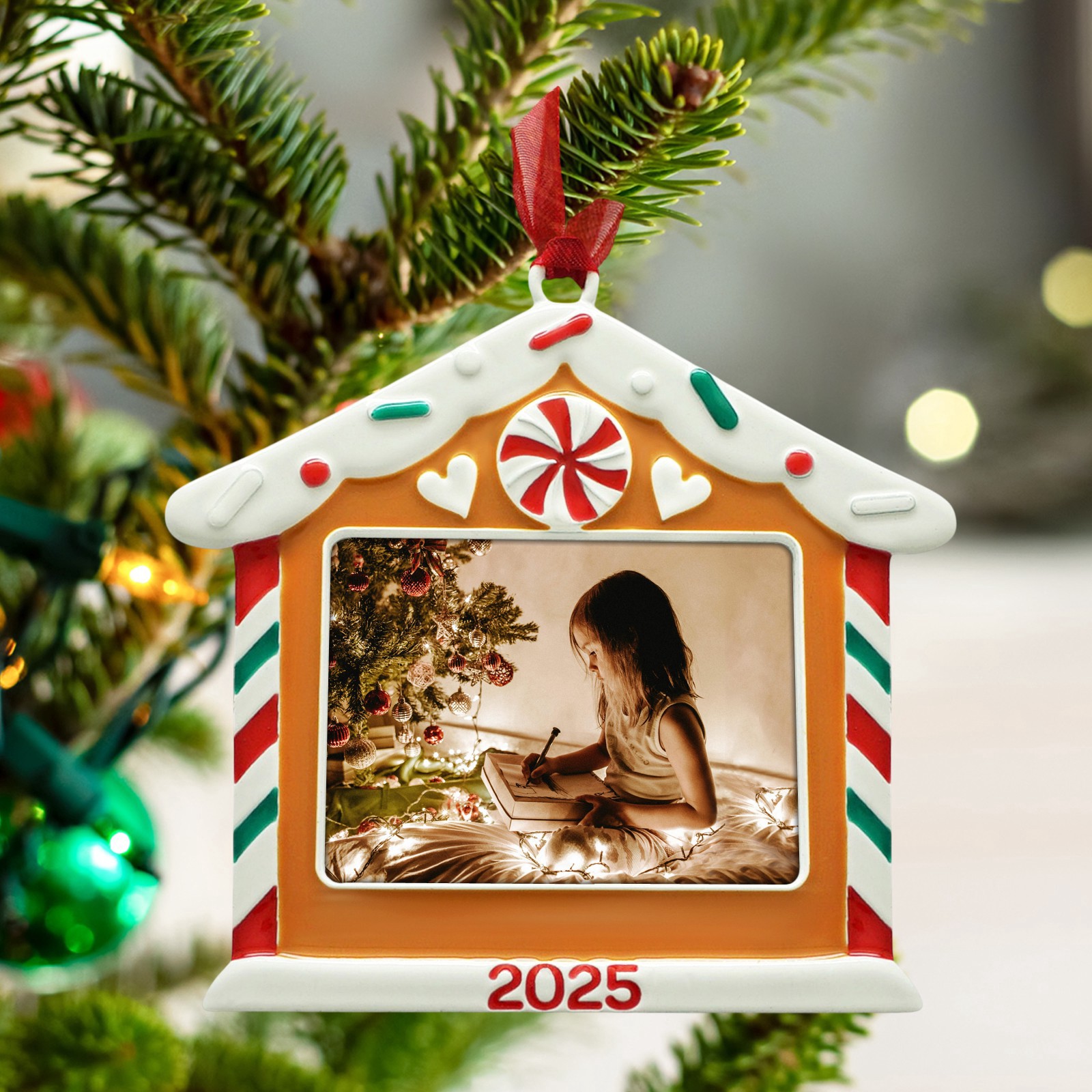 slide 2 of 3, 1.75" X 2.25" Gingerbread House 2025 Metal Ornament Frame By Studio Decor, 1.75 in x 2.25 in