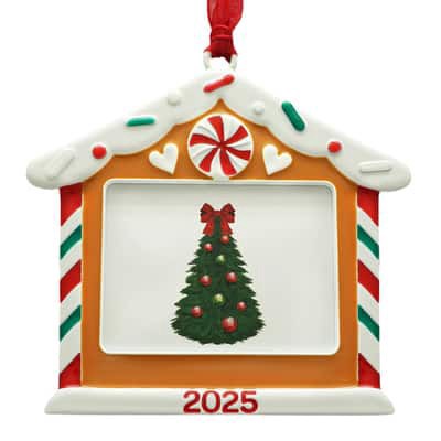 slide 1 of 3, 1.75" X 2.25" Gingerbread House 2025 Metal Ornament Frame By Studio Decor, 1.75 in x 2.25 in
