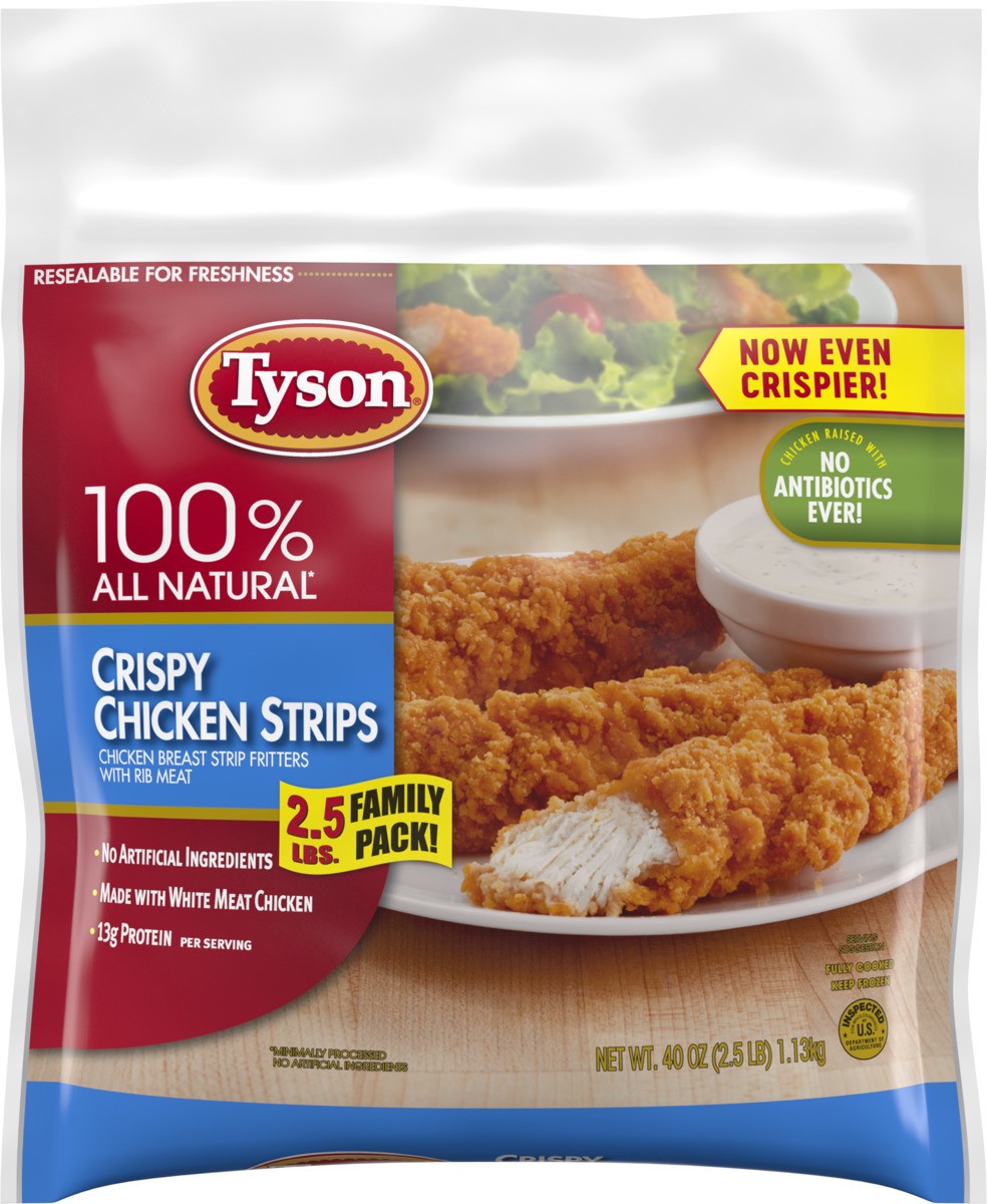 slide 5 of 10, Tyson Fully Cooked Crispy Frozen Chicken Strips, Family Pack, 40 oz