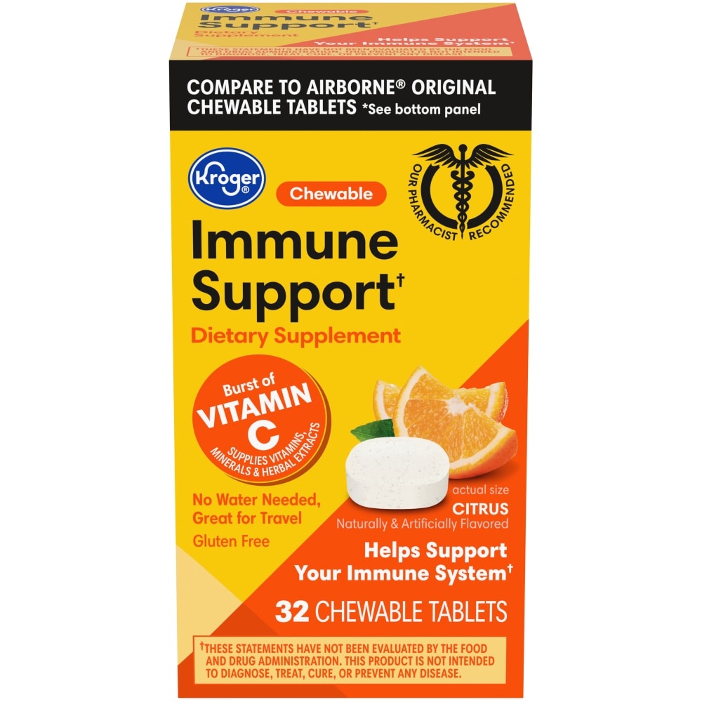 slide 1 of 1, Kroger Immune Support Chewables Citrus Flavor Dietary Supplement, 32 ct