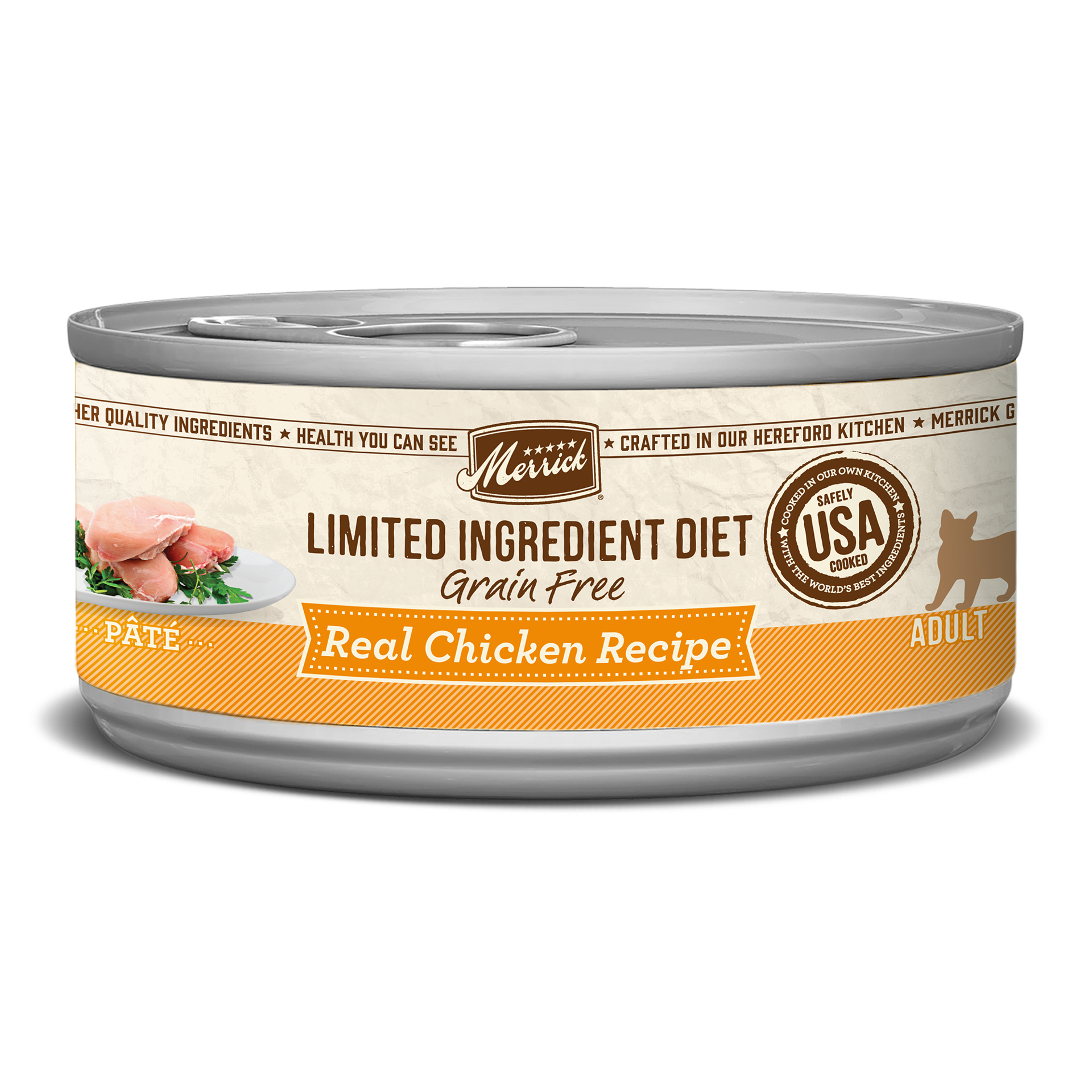 slide 1 of 9, Merrick Limited Ingredient Diet Grain Free Real Chicken Recipe Pate Wet Cat Food -  5 oz Can, 5 oz