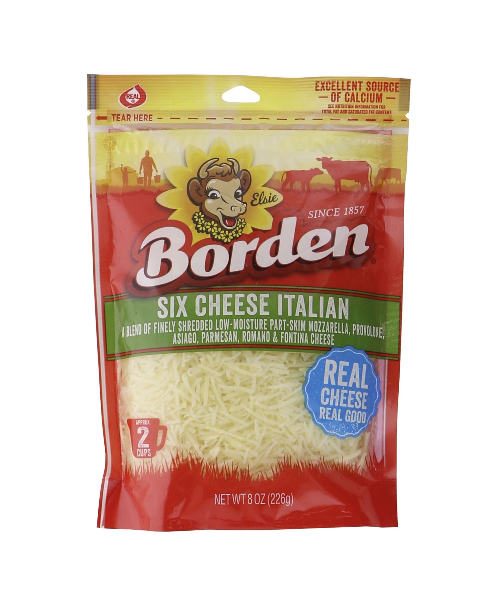 slide 1 of 1, Borden Fine Shred 6 Cheese Italian Blend, 8 oz