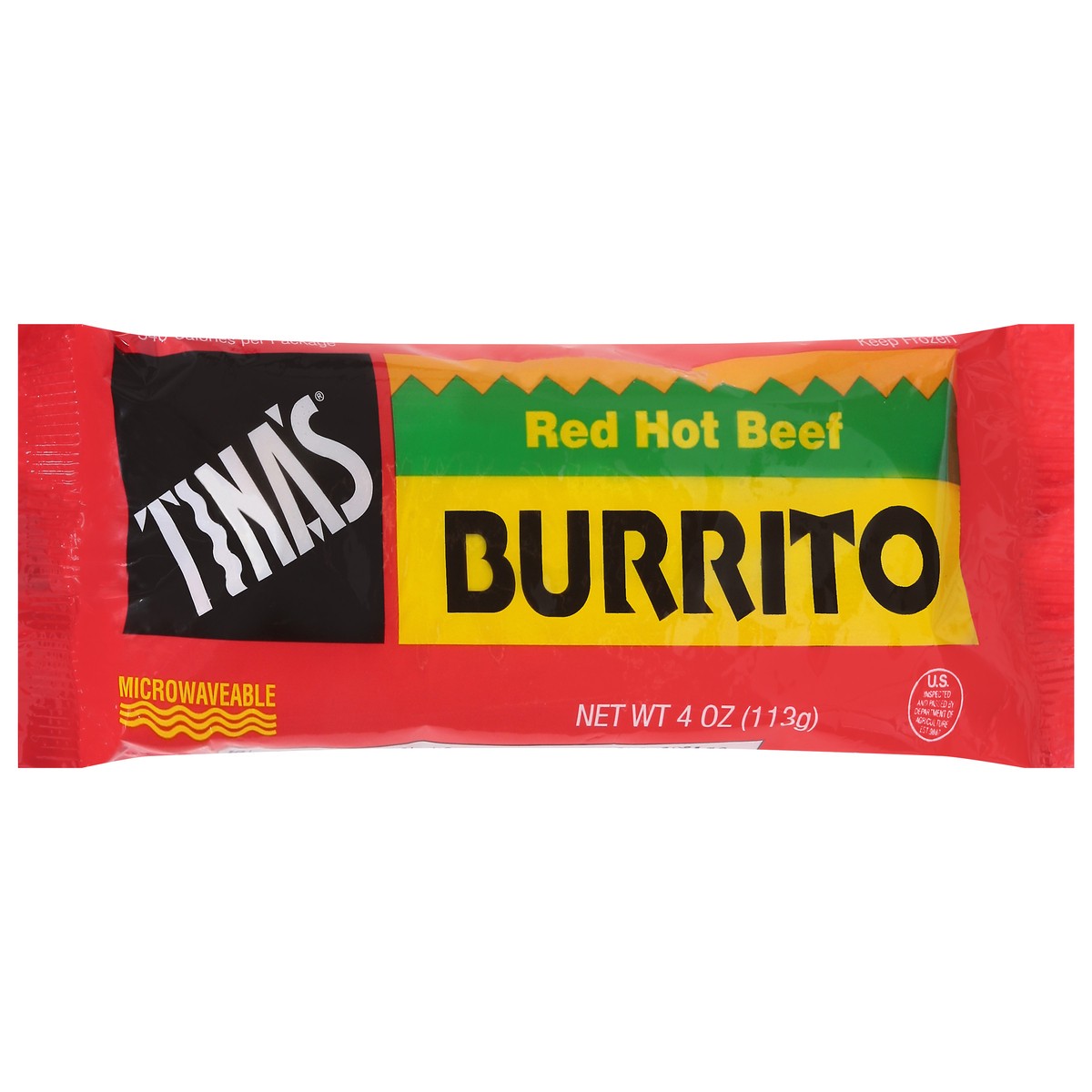 slide 1 of 9, Tina's Red Hot Beef Burrito 4 oz, 