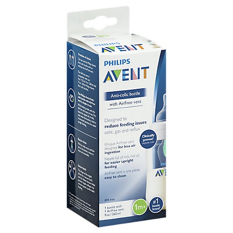 slide 1 of 1, Avent Bottle Anti Colic Wide Neck With Airfree Vent 1M+, 9 oz