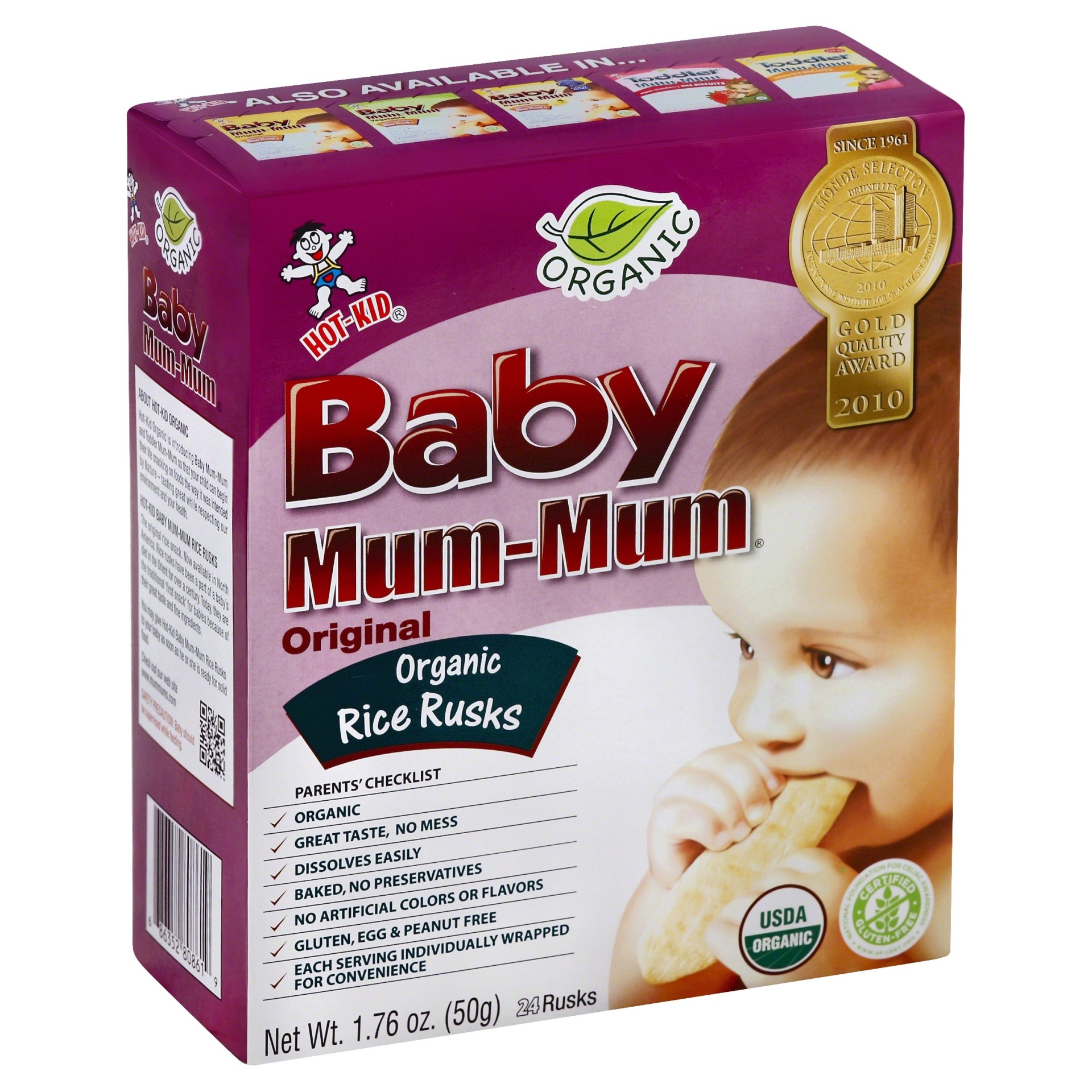 slide 1 of 5, Hot-Kid Baby Mum-Mum Original Organic Rice Rusks, 24 ct; 1.76 oz
