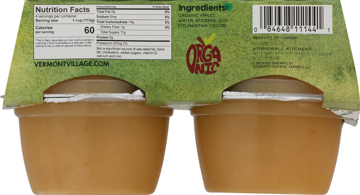 slide 6 of 6, Vermont Village Organic Unsweetened Apple Sauce 4-4 oz Cups Multipack, 4 ct