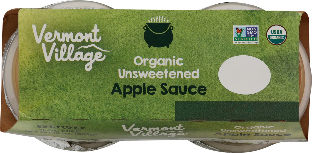 slide 3 of 6, Vermont Village Organic Unsweetened Apple Sauce 4-4 oz Cups Multipack, 4 ct