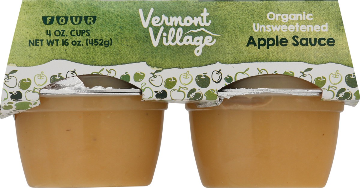 slide 1 of 6, Vermont Village Organic Unsweetened Apple Sauce 4-4 oz Cups Multipack, 4 ct