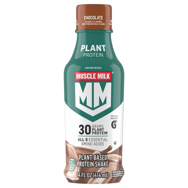 slide 1 of 1, Muscle Milk Plant Based Protein Shake Chocolate 14 Fl Oz, 14 fl oz