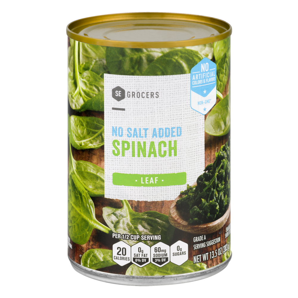 slide 1 of 1, SE Grocers No Salt Added Spinach Leaf, 13.5 oz