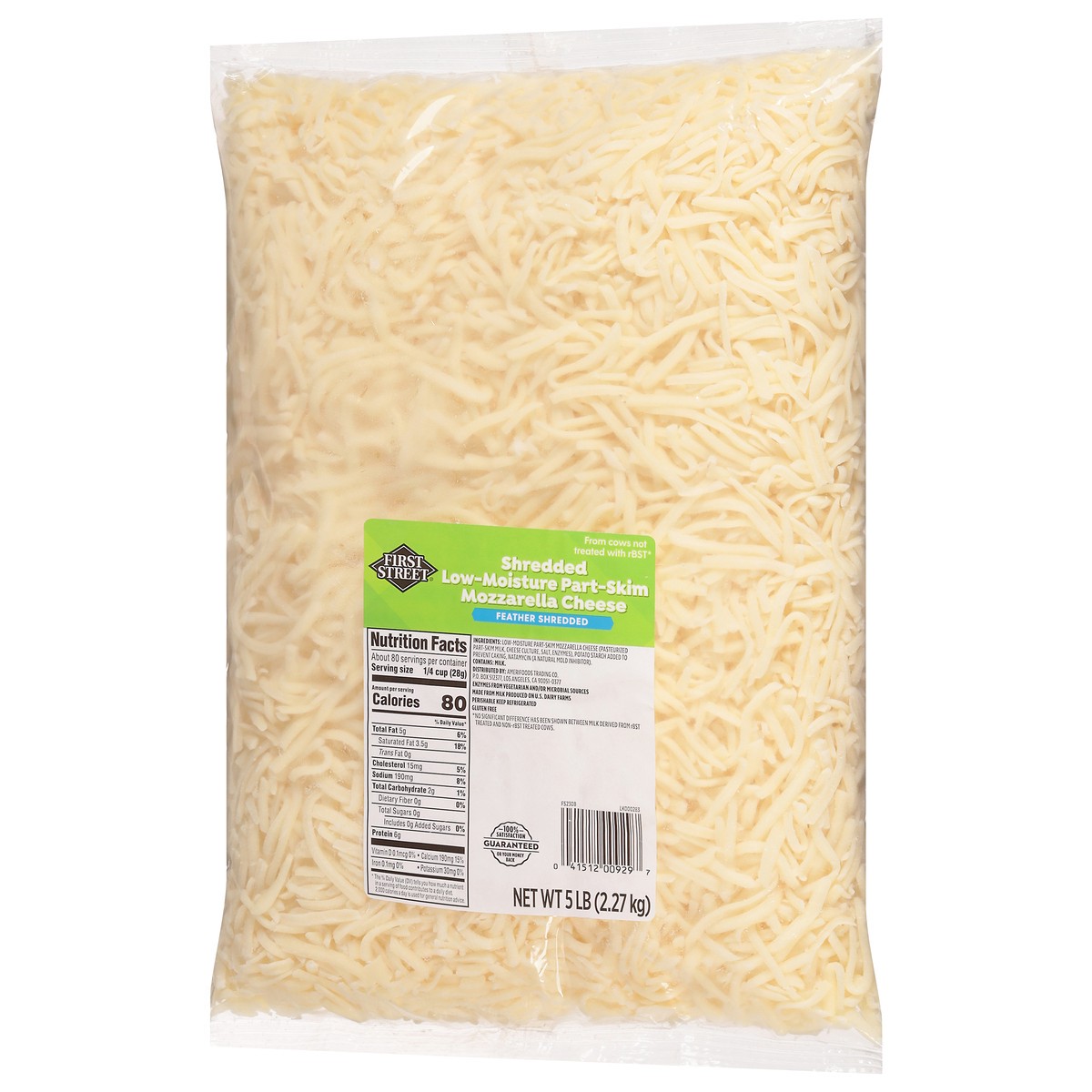 slide 2 of 13, Cb13 First Street Part-Skim Mozzarella Cheese Shred (BULK), 5 lb