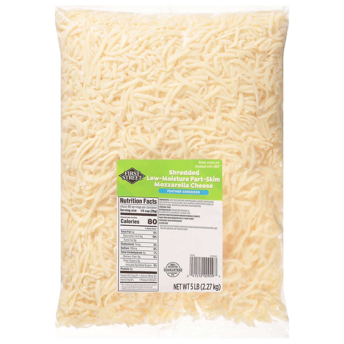 slide 5 of 13, Cb13 First Street Part-Skim Mozzarella Cheese Shred (BULK), 5 lb