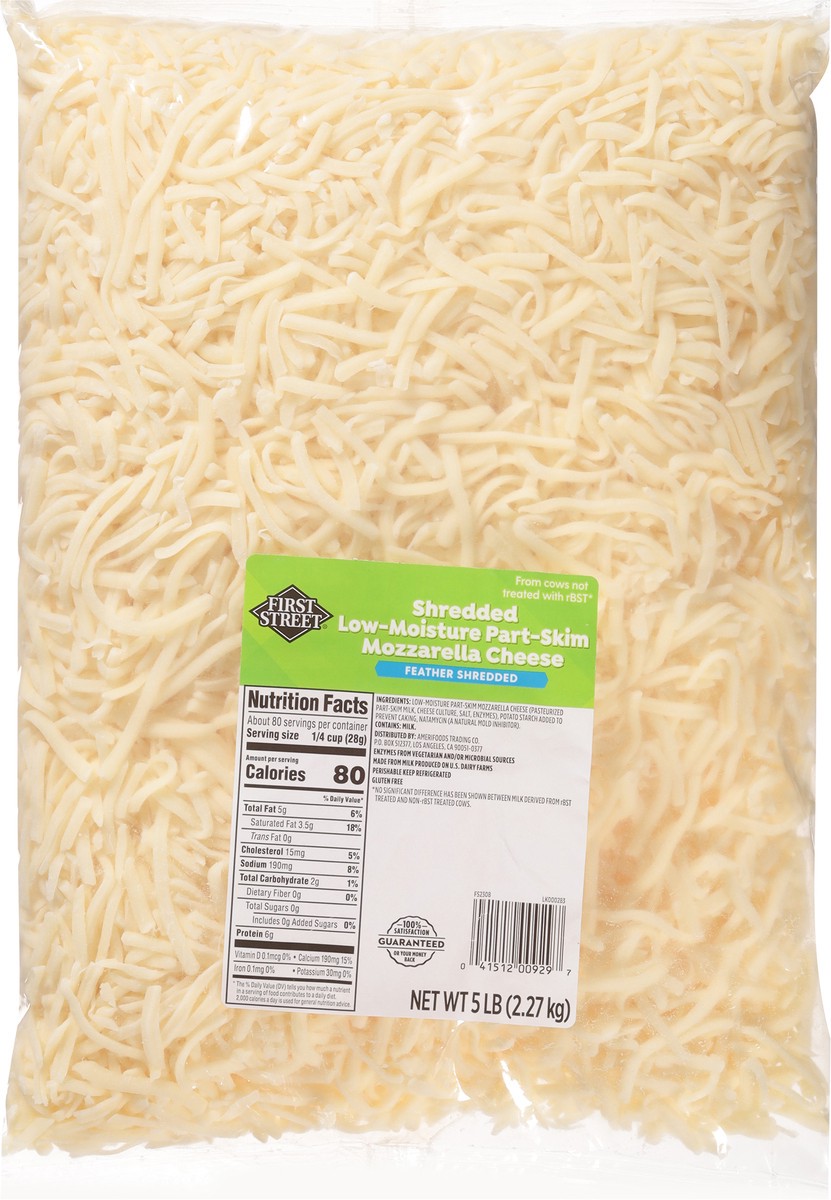 slide 7 of 13, Cb13 First Street Part-Skim Mozzarella Cheese Shred (BULK), 5 lb