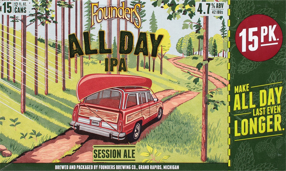 slide 5 of 9, Founders Brewing Co. All Day IPA Beer - 15pk/12 fl oz Cans, 15 ct; 12 fl oz
