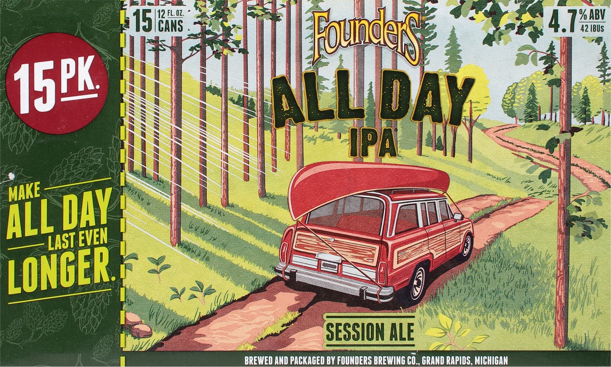 slide 6 of 9, Founders Brewing Co. All Day IPA Beer - 15pk/12 fl oz Cans, 15 ct; 12 fl oz