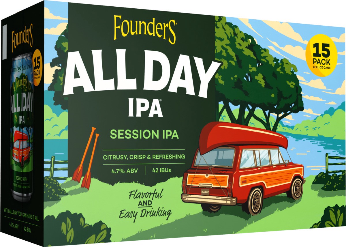 slide 1 of 9, Founders Brewing Co. All Day IPA, 15 Pack, 12 fl oz Cans, 4.7% ABV, 15 ct; 12 fl oz